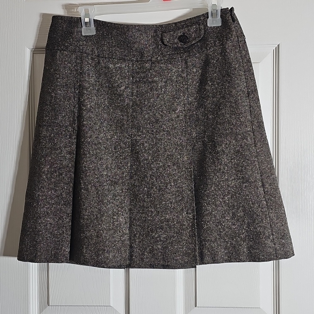 Ann Taylor Loft Tweed Wool Silk Blend Skirt Pleated Brown Lined Size 6